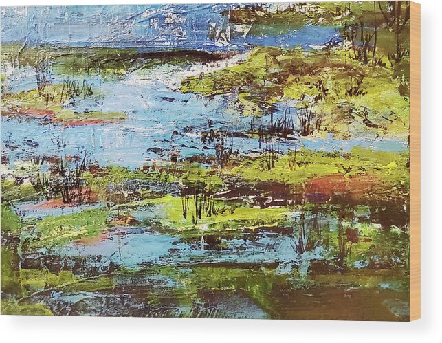 Semi Abstract Wood Print featuring the painting Wetlands Colors by Sharon Williams Eng