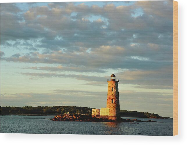 Whaleback Lighthouse Wood Print featuring the photograph Whaleback Lighthouse - Sunset by Deb Bryce