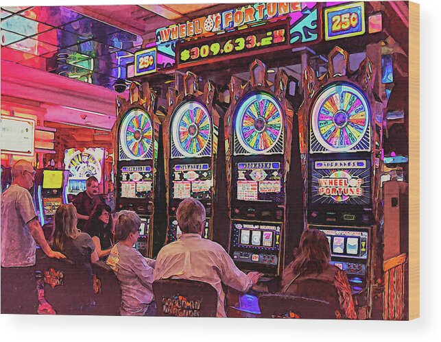 Wheel Of Fortune Wood Print featuring the digital art Wheel of Fortune Flamingo Las Vegas by Tatiana Travelways