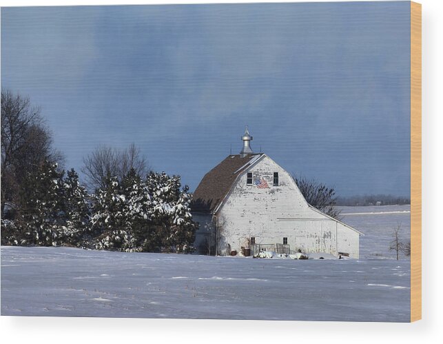 Barns Wood Print featuring the photograph White Barn in Winter by Nikolyn McDonald