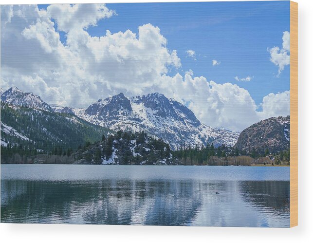 White Clouds Wood Print featuring the photograph White Billowy Clouds Over Gull Lake by Lindsay Thomson