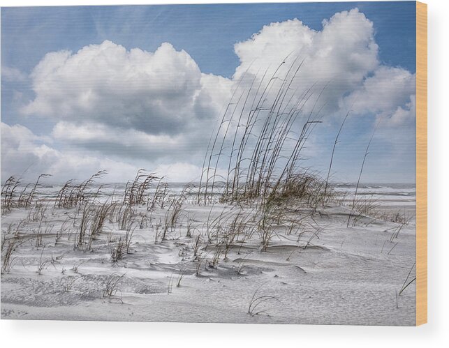 Clouds Wood Print featuring the photograph White Clouds over White Sands by Debra and Dave Vanderlaan