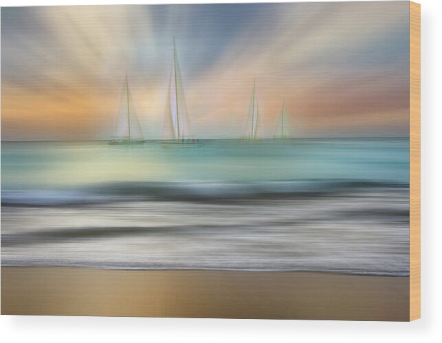 Boats Wood Print featuring the photograph White Sails Dreamscape by Debra and Dave Vanderlaan