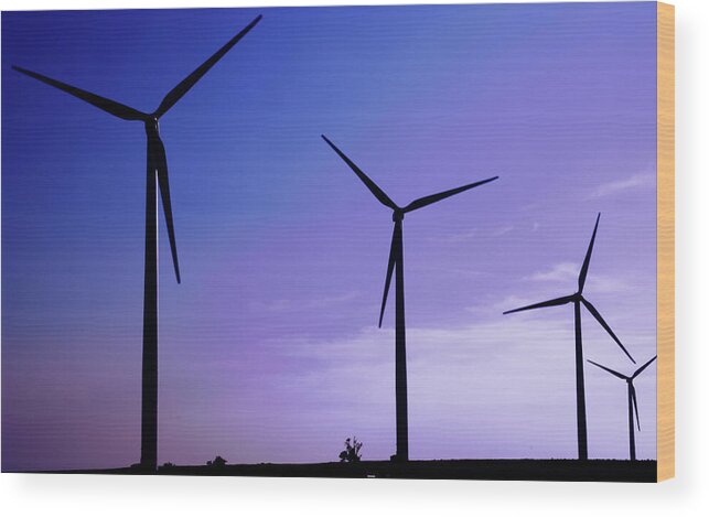 Wind Turbines Wood Print featuring the photograph Wind Energy Turbines at Dusk by Bob Pardue