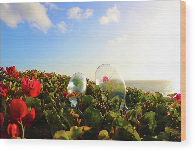 Flowers Wood Print featuring the photograph Wine on the Beach by Marcus Jones