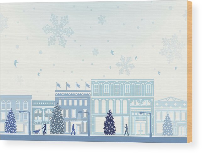 Downtown District Wood Print featuring the drawing Winter Holiday Shopping by Filo