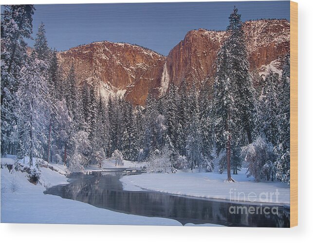 Dave Welling Wood Print featuring the photograph Winter Morning Yosemite Falls Yosemite National Park by Dave Welling