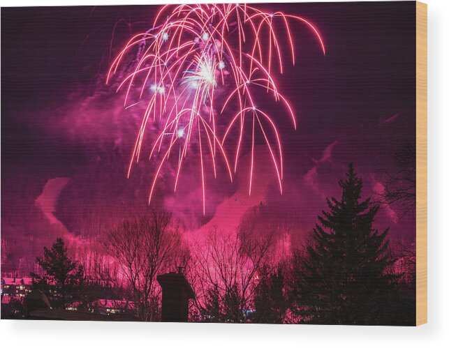 Fireworks Wood Print featuring the photograph Winter Ski Resort Fireworks by Chad Dikun