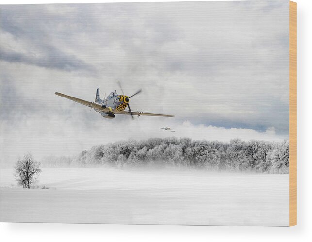 P-51 Mustang Wood Print featuring the digital art Winter Stallions by Airpower Art