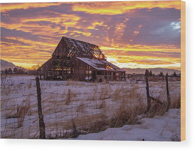 Barn Wood Print featuring the photograph Winter Sunset at Mapleton Barn by Wesley Aston