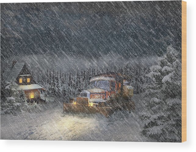Winter Wood Print featuring the photograph Winter - The invincible snow plow by Mike Savad