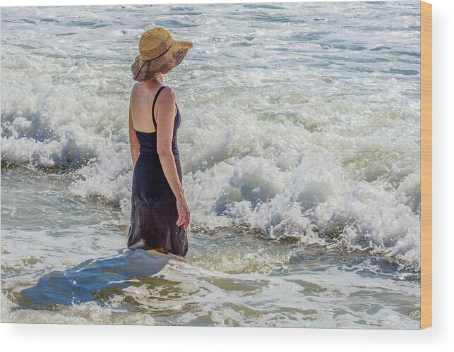 Beach Wood Print featuring the photograph Woman in The Waves by WAZgriffin Digital