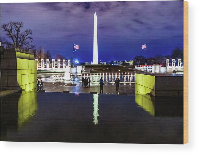World War Ii Memorial Wood Print featuring the digital art World War II Memorial with the Washington Monument in the background by SnapHappy Photos
