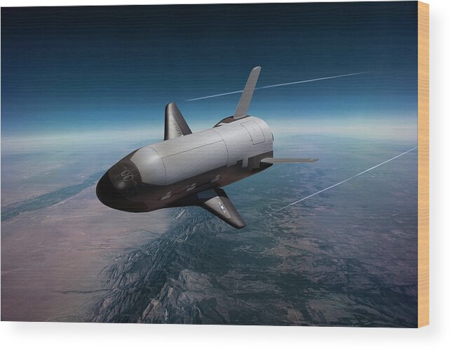 U.s. Air Space Force X-37b Wood Print featuring the digital art X-37B Orbital Spaceplane by Erik Simonsen