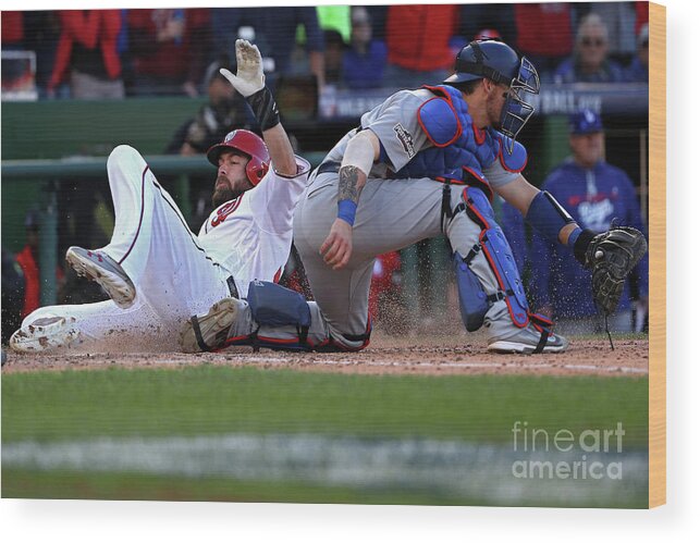Game Two Wood Print featuring the photograph Yasmani Grandal, Daniel Murphy, and Jayson Werth by Patrick Smith