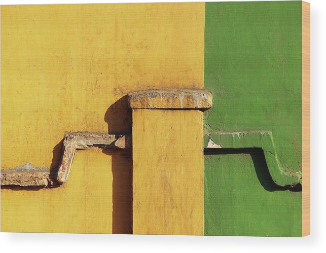 Three Fourth Wood Print featuring the photograph Yellow and Green Minimalist Wall Pattern by Prakash Ghai