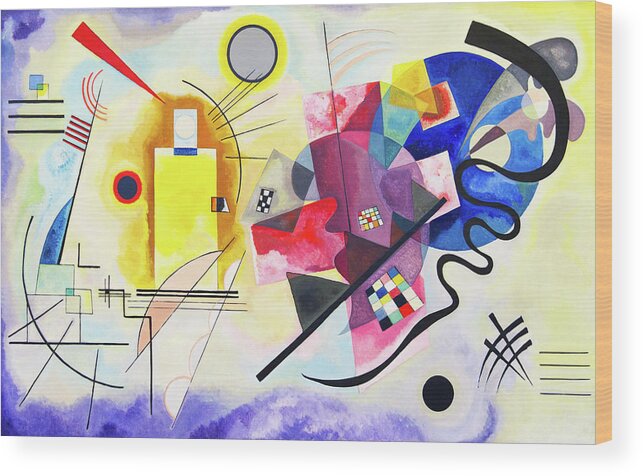 Yellow Red Blue Abstract Painting By Wassily Kandinsky Wood Print featuring the painting Yellow Red Blue Abstract by Bob Pardue