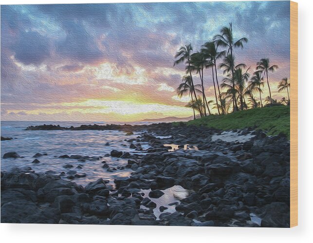 Hawaii Wood Print featuring the photograph Yellow Sunset Painting by Robert Carter