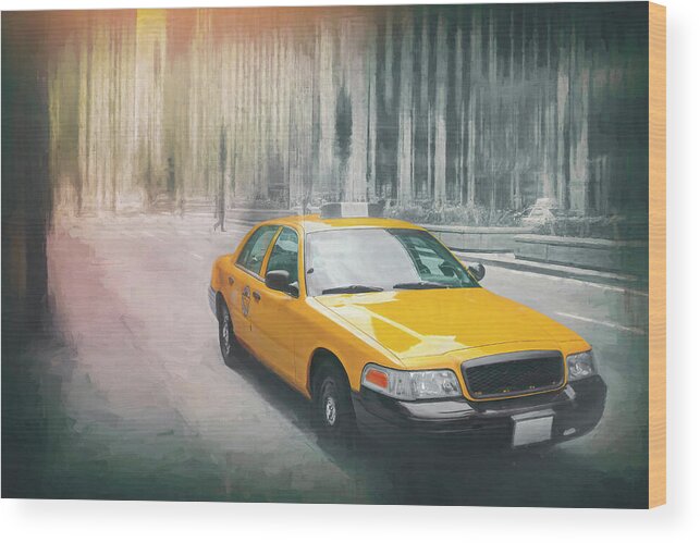 Chicago Wood Print featuring the photograph Yellow Taxi Cab Downtown Chicago by Carol Japp