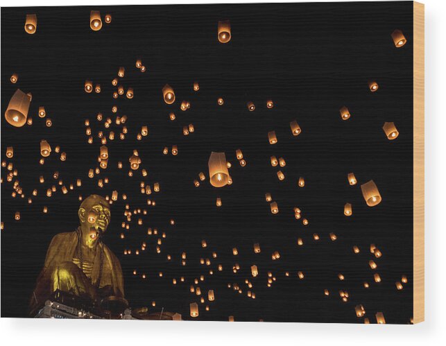 Buddha Wood Print featuring the photograph Yi Peng Festival by Arj Munoz