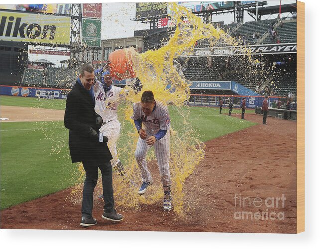 Yoenis Cespedes Wood Print featuring the photograph Yoenis Cespedes and Wilmer Flores by Al Bello