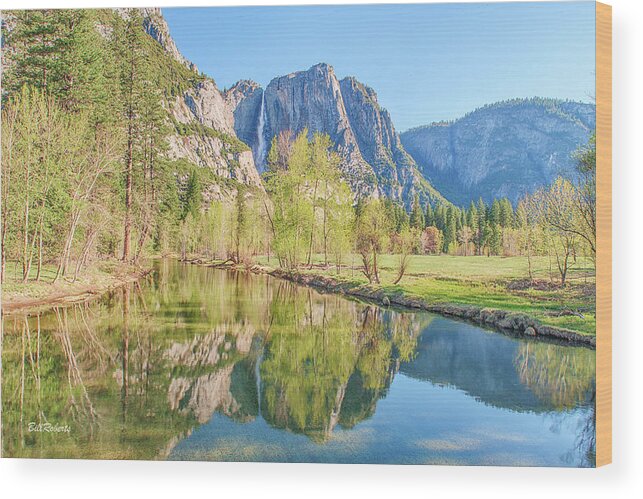 Yosemite Falls Wood Print featuring the photograph Yosemite Falls and Merced River by Bill Roberts
