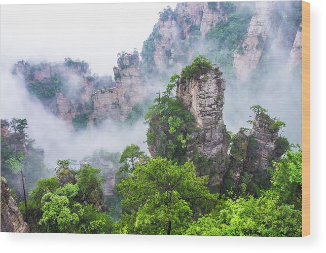 Changsa Wood Print featuring the photograph Zhangjiajie Tianzi Mountain Nature Reserve by Arj Munoz