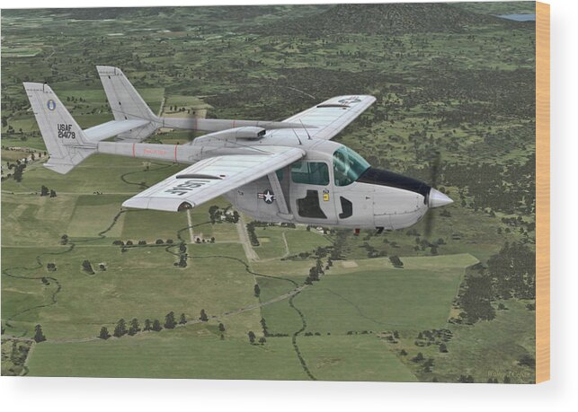  Cessna 0-2a Skymaster Wood Print featuring the digital art Cessna O-2A Skymaster by Walter Colvin