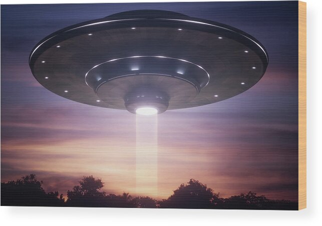 Artwork Wood Print featuring the photograph Space Craft And Light Beam #1 by Ktsdesign/science Photo Library