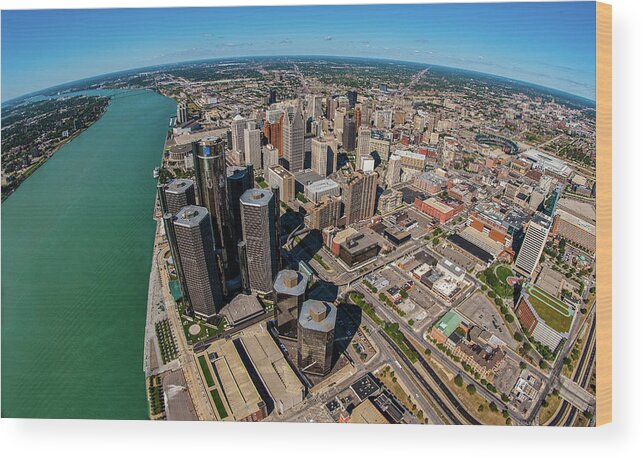 Photography Wood Print featuring the photograph Aerial View Of Detroit Skyline, Wayne #2 by Panoramic Images