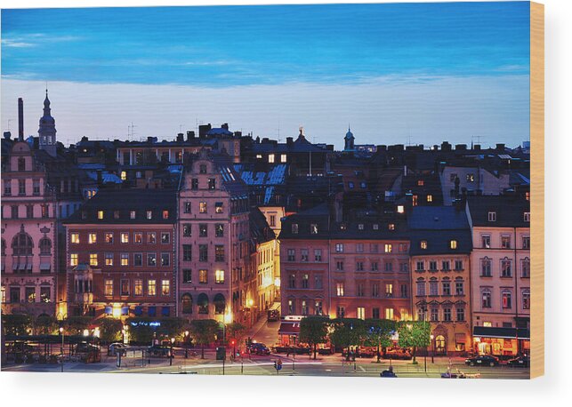 Evening Wood Print featuring the photograph Stockholm by night #2 by Nick Barkworth