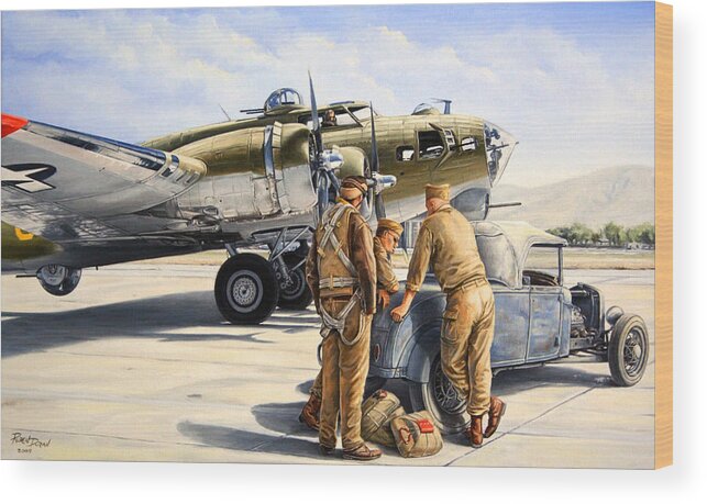 Hot Rod Wood Print featuring the painting The Gunners by Ruben Duran