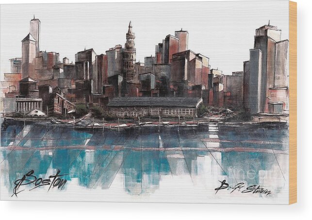 Fineartamerica.com Wood Print featuring the painting Boston Skyline by Diane Strain