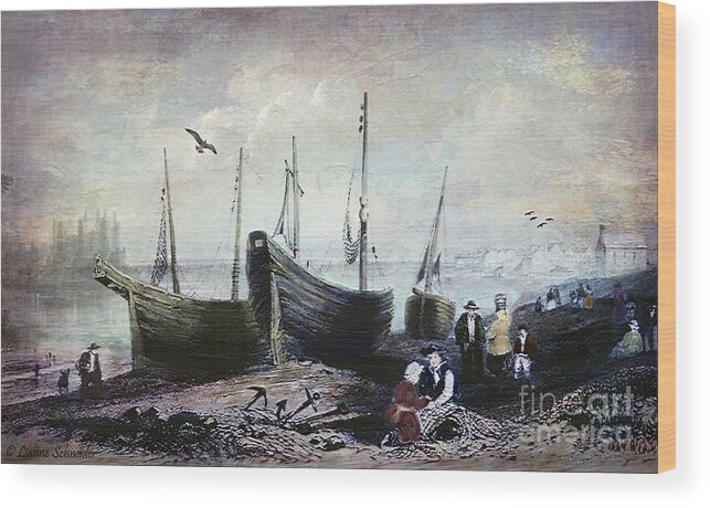 Allonby Wood Print featuring the digital art Allonby - Fishing Village 1840s by Lianne Schneider