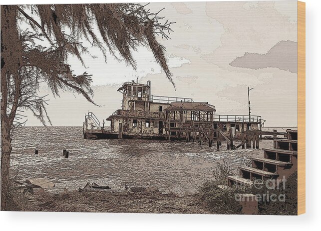 Katrina Photo Wood Print featuring the photograph Tugboat from Louisiana Katrina by Luana K Perez