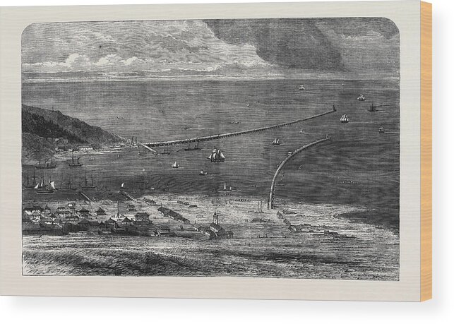 Birdseye Wood Print featuring the drawing Birdseye View Of The Sulina Mouth Of The Danube Showing by English School