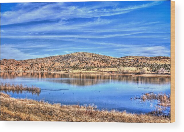 Cirrus Clouds Wood Print featuring the photograph Cirrus Skies at the Lake by Aaron Burrows
