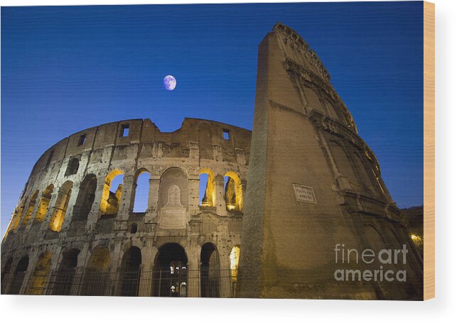 Colosseo Wood Print featuring the photograph Colosseum and the Moon by Stefano Senise