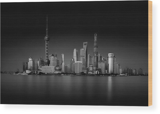Low Key Wood Print featuring the photograph Dark Pudong by Stefan Schilbe