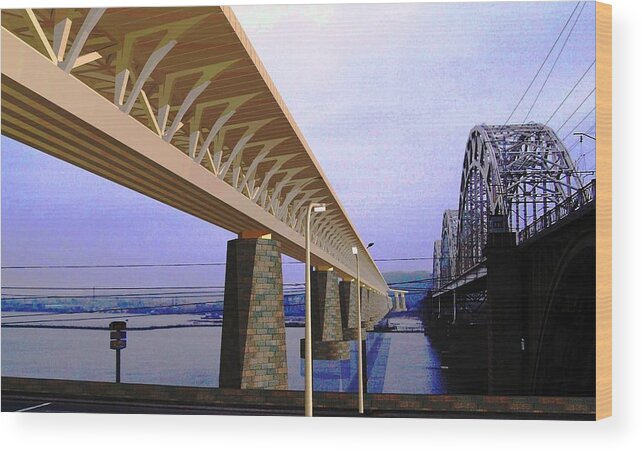 Bridge Concept Wood Print featuring the drawing Darnitsky Bridge by Oleg Zavarzin