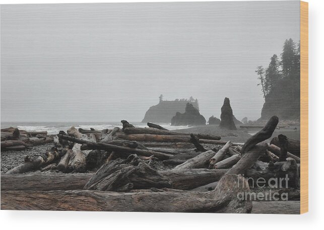 Morning Wood Print featuring the photograph Foggy Morning on the Washington Coast 2 by Tatyana Searcy