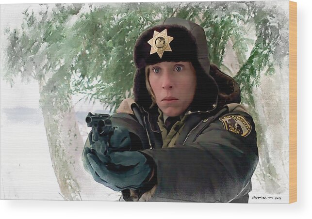 Fargo Wood Print featuring the digital art Frances McDormand as Marge Gunderson in the film Fargo by Joel and Ethan Coen by Gabriel T Toro