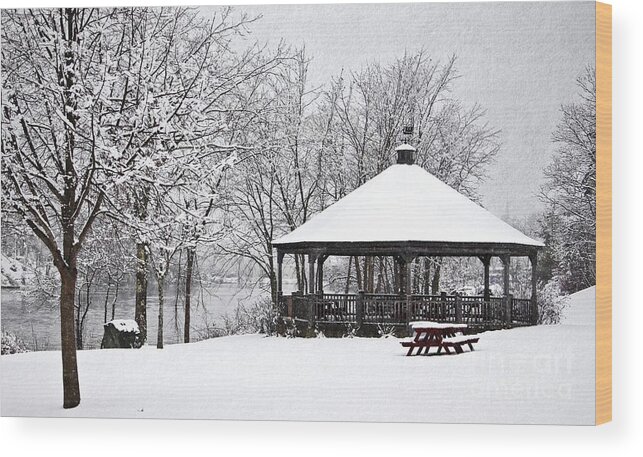 Maine Wood Print featuring the photograph Gazebo in the Snow by Karin Pinkham