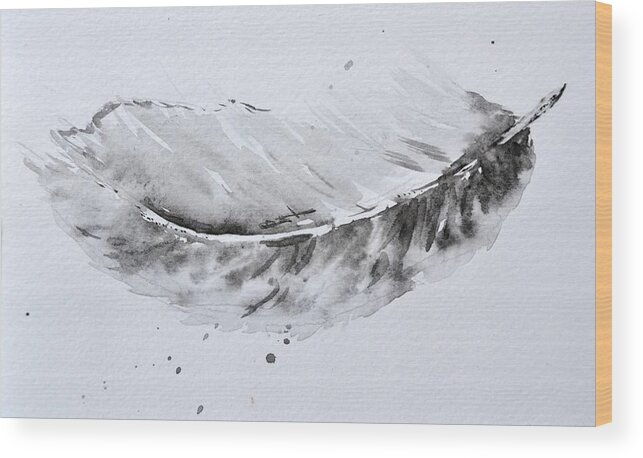 Mallard Feather Wood Print featuring the painting Grey Feather position C by Beverley Harper Tinsley