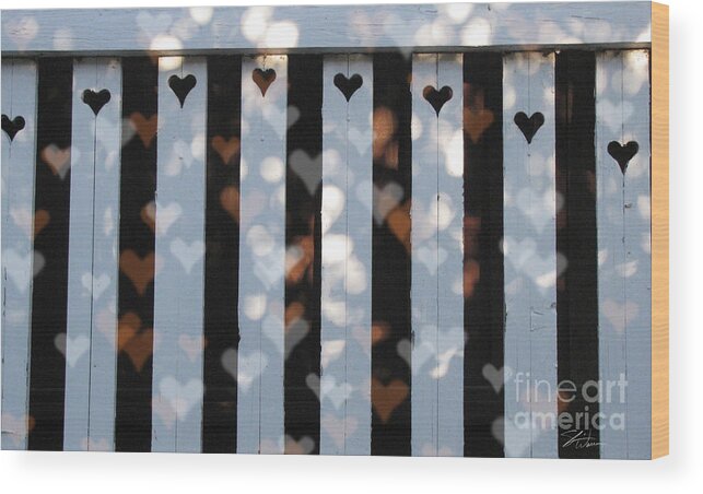 Hearts Wood Print featuring the mixed media Hearts Fence by Shari Warren