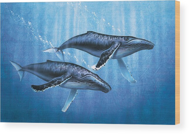 Jon Q Wright Wood Print featuring the painting Humpback Whales by JQ Licensing