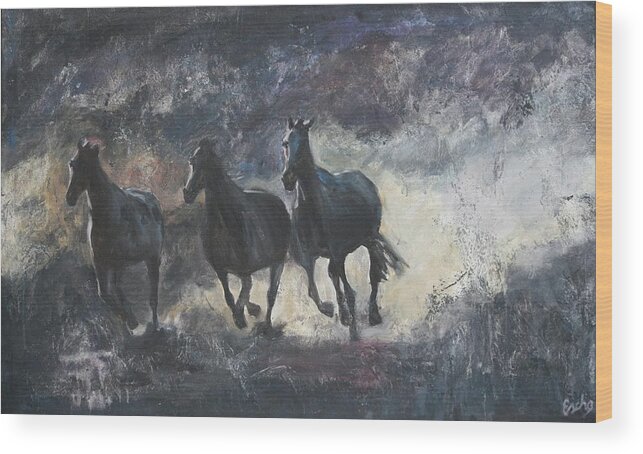 Horses Wood Print featuring the painting Liberta by Escha Van den bogerd