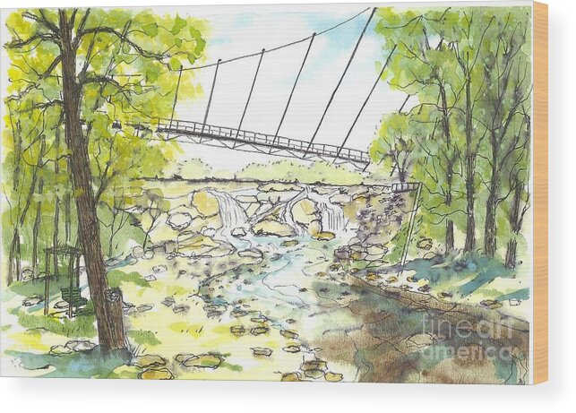 Suspension Bridge Wood Print featuring the painting Liberty Bridge With Swing by Patrick Grills