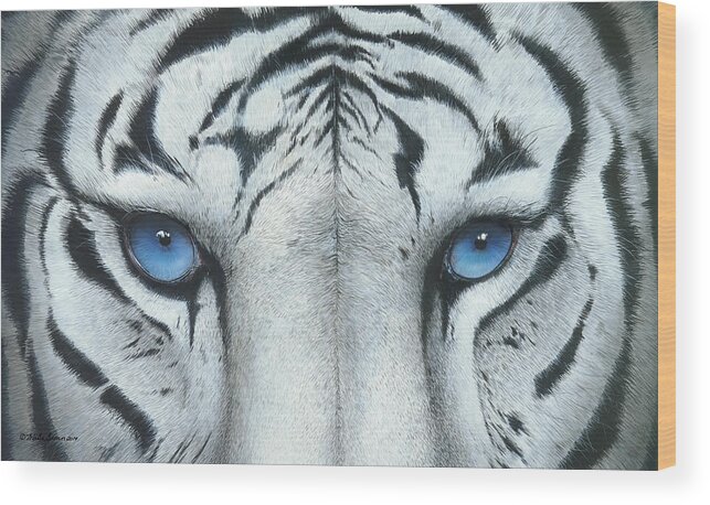 White Tiger Wood Print featuring the painting Locked In by Mike Brown