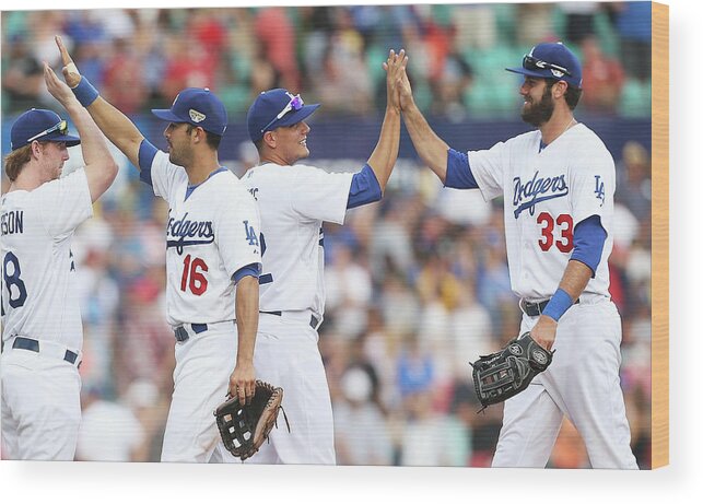 Celebration Wood Print featuring the photograph Los Angeles Dodgers V Arizona by Mark Metcalfe